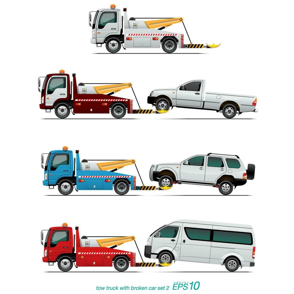 Set of Tow Truck and Broken Car vector