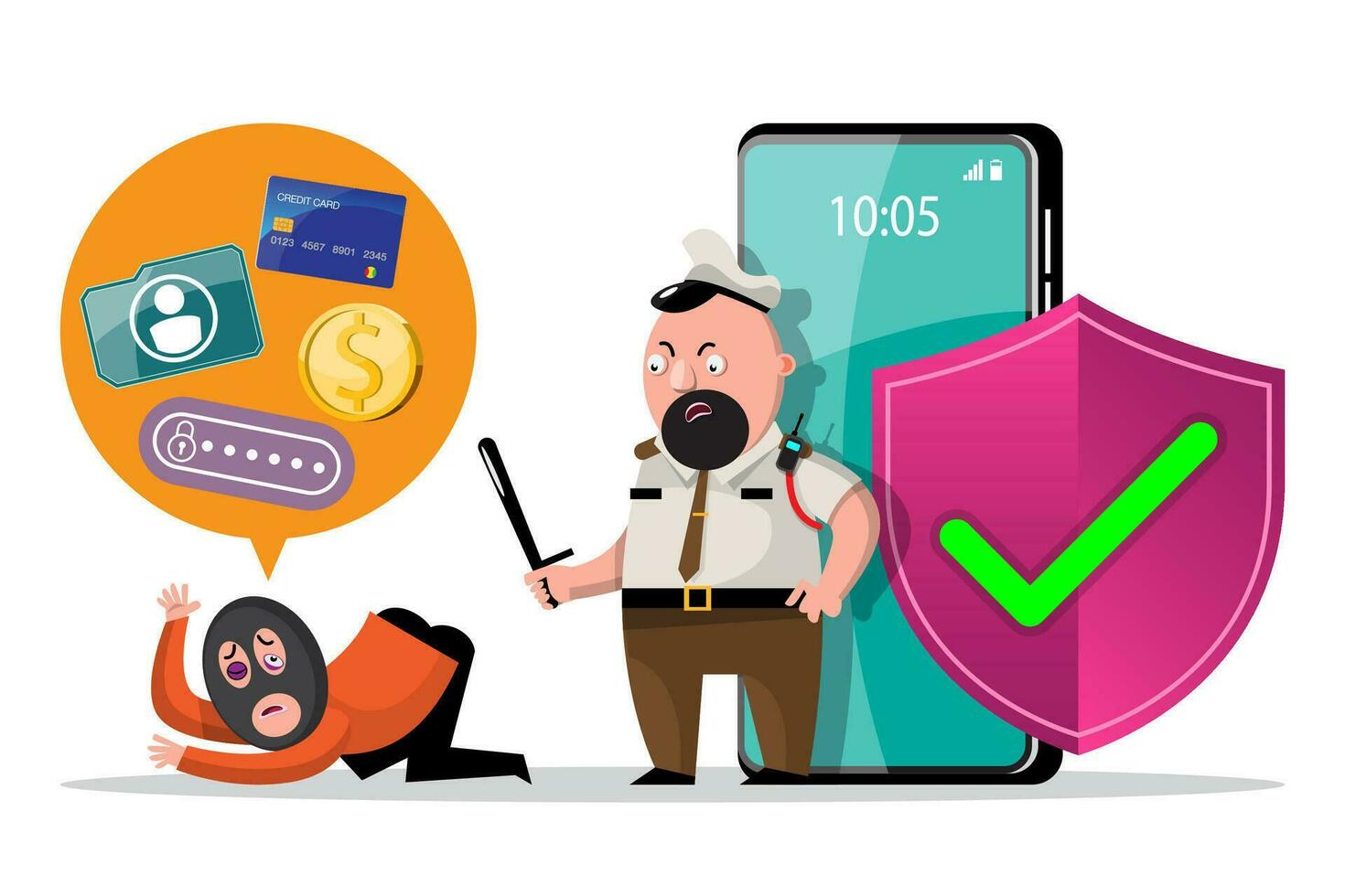 Security Guard Protect Data and Password, Cyber Security Concept. vector