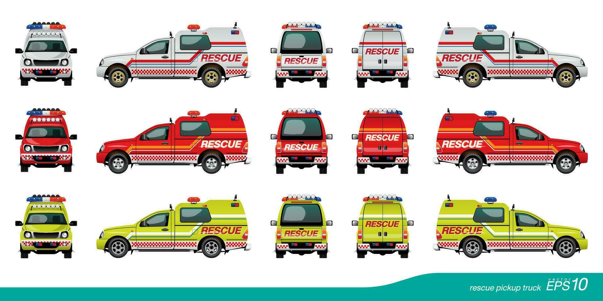 Rescue Vehicle Template, White Red and Green-yellow Color vector