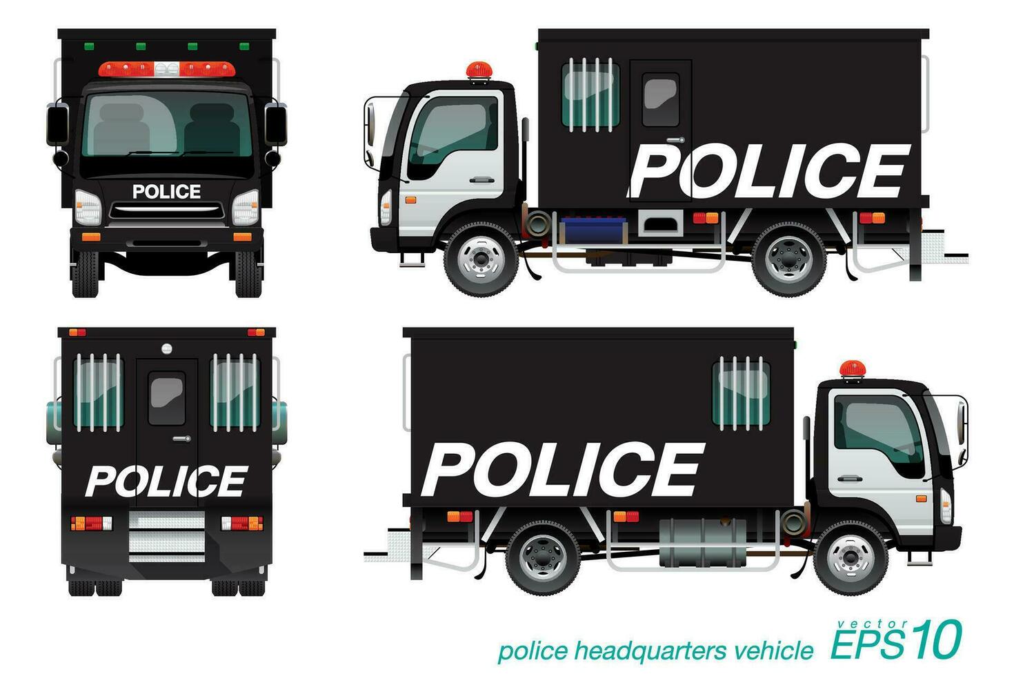 Police Headquarters Truck with Red Siren vector