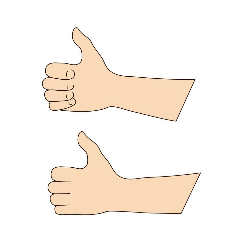 Isolated thumbs up gesture. Two sides of the hand palm and back. Vector illustration black and white