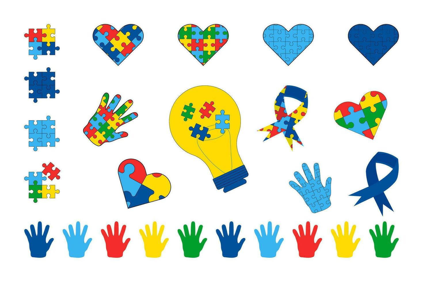 World Autism Awareness Day Set vector illustration. Design elements themes autism for card, web etc.