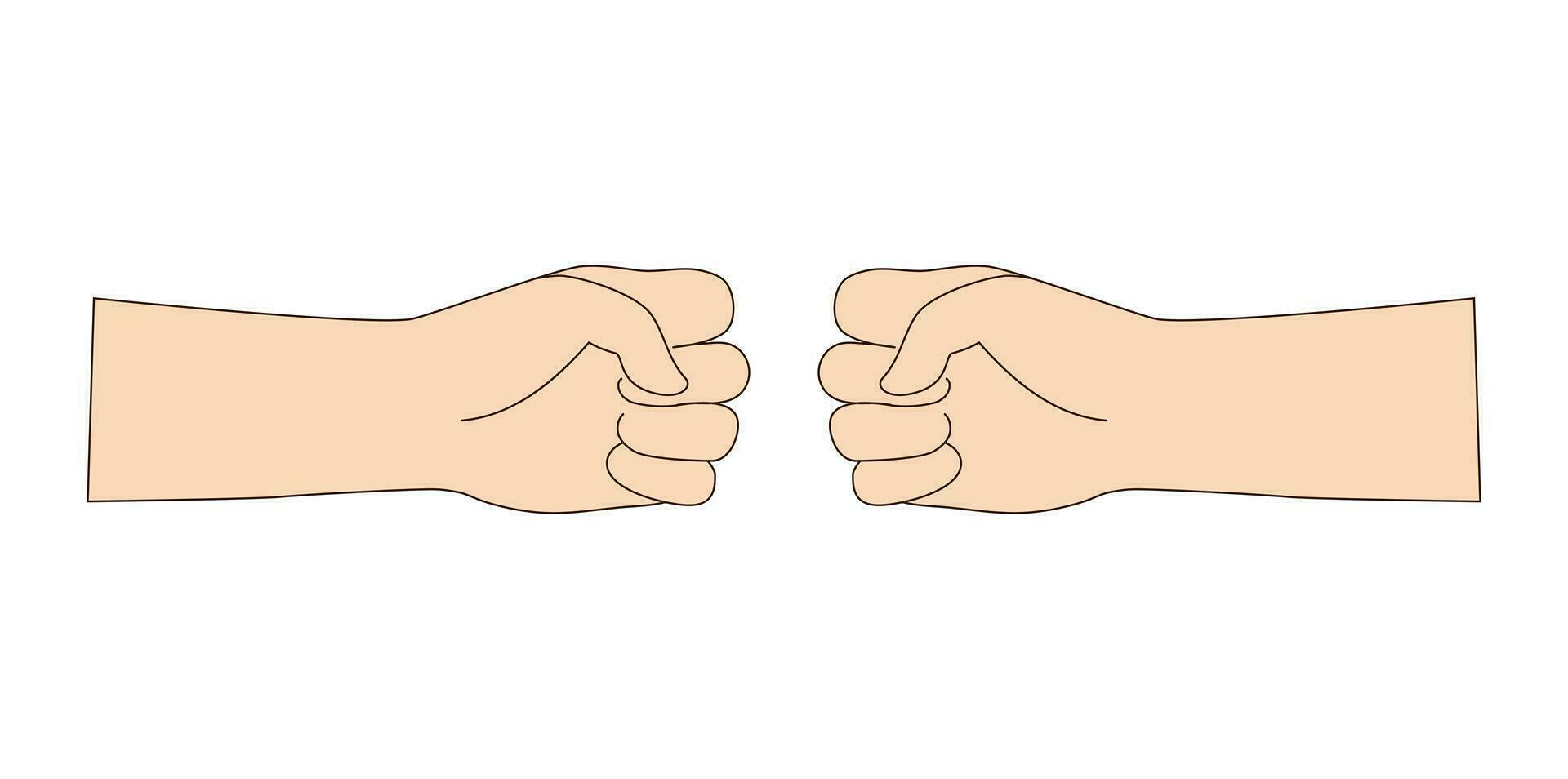 Isolated Hand gesture fists opposite each other. Vector illustration beige color.