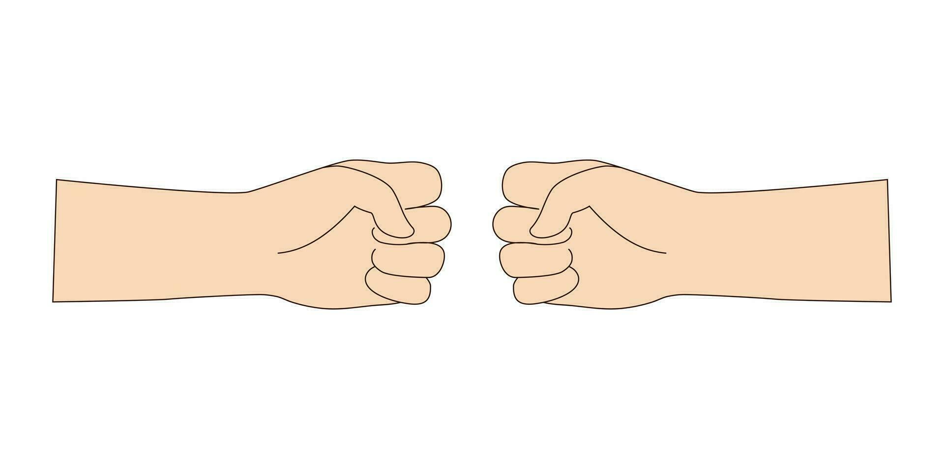 Isolated Hand gesture fists opposite each other. Vector illustration beige color.