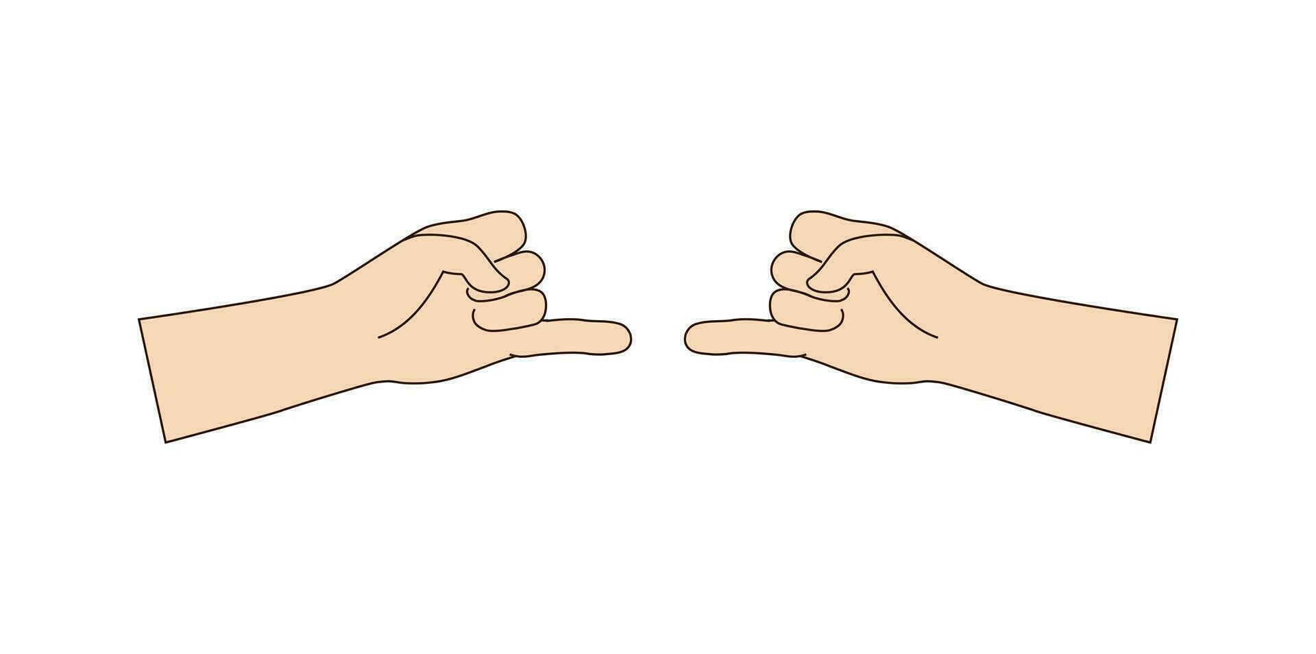 Isolated gesture two hands of reconciliation with extended little finger. Vector beige color.