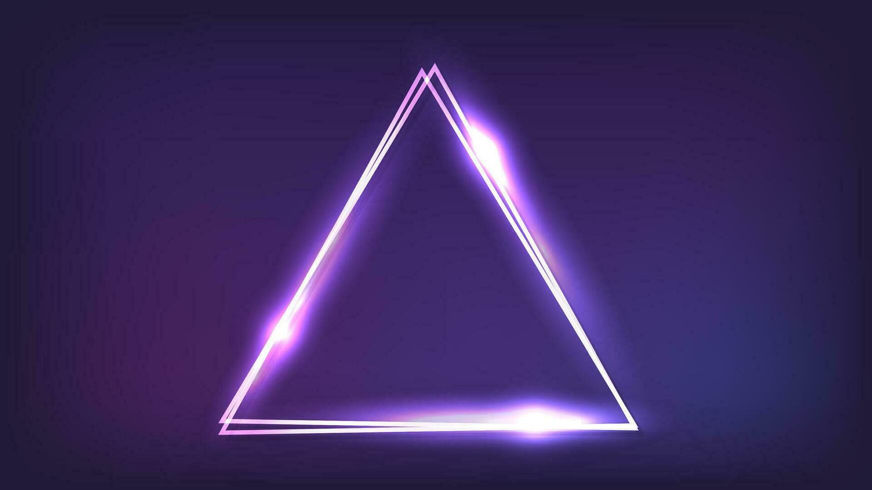Neon double triangular frame with shining effects vector
