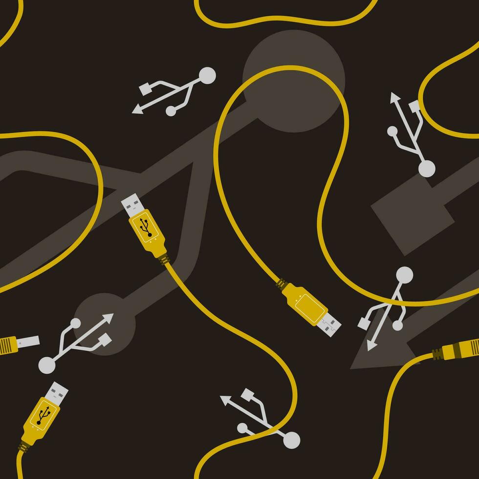 editable USB cable vector ilustración sin costura modelo con oscuro antecedentes para decorativo elemento de computadora relacionado diseño