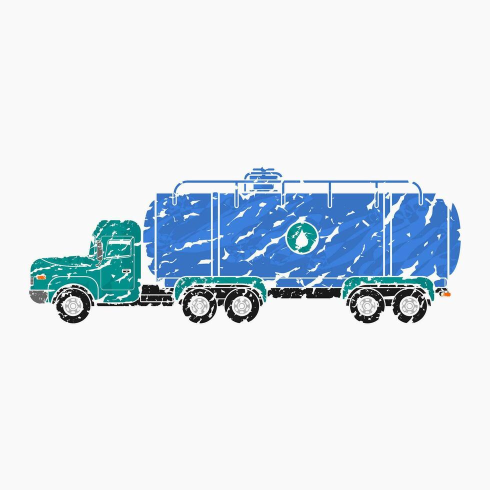 Editable Isolated Side View Water Truck in Brush Strokes Style for Artwork Element of Water Day or Environmental and Transportation Related Design vector