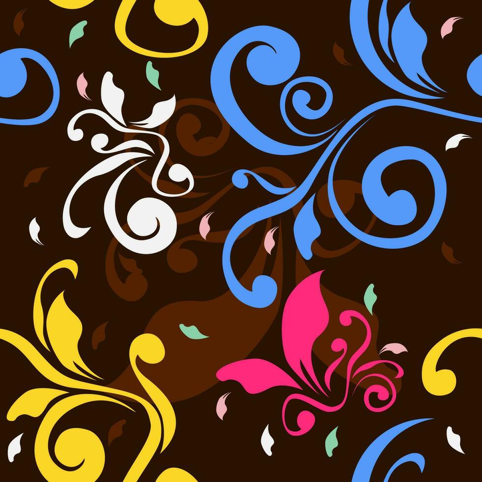 Editable Vector of Colorful Floral Element Illustration Seamless Pattern With Dark Background for Decorative Element