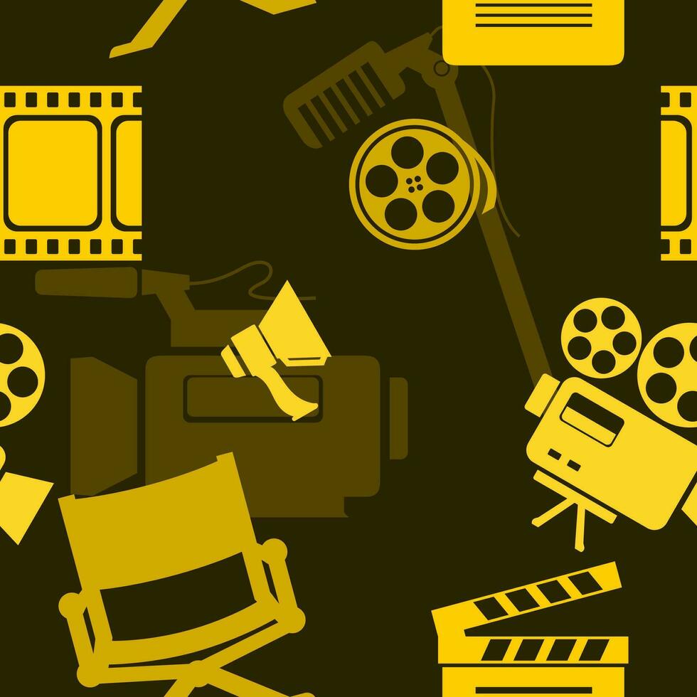 Editable Cinematic Vector Illustration Icons Seamless Pattern With Dark