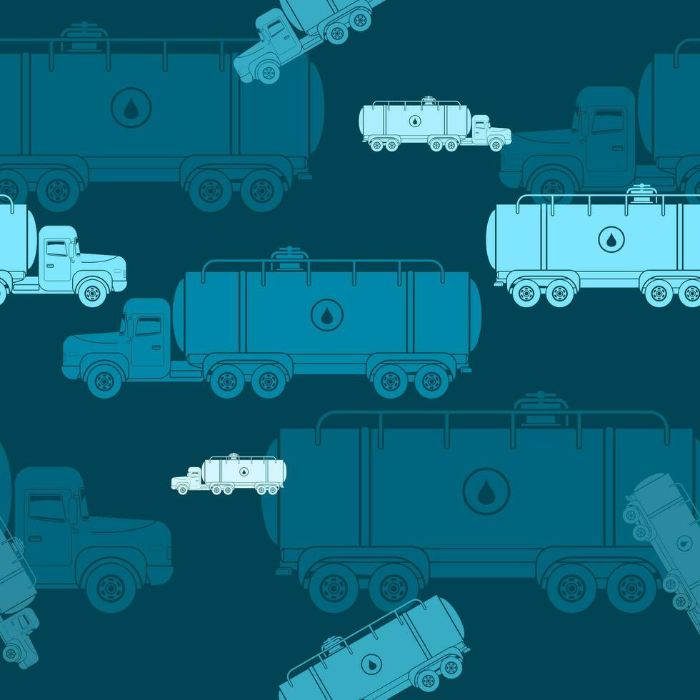 Editable Side View Water Trucks as Seamless Pattern With Dark Background for Water Day or Environmental and Transportation Related Design vector