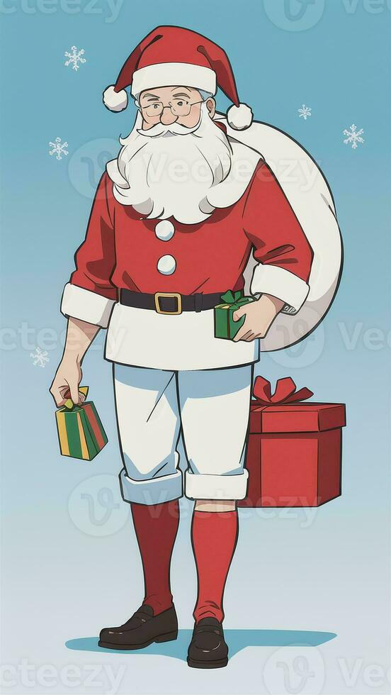 Santa Claus With Christmas Present Anime Style photo