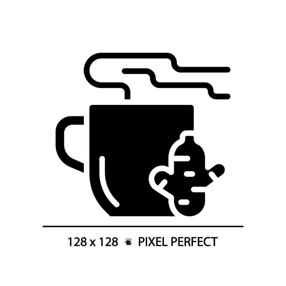 2D pixel perfect glyph style ginger tea icon, isolated vector, silhouette illustration representing allergen free. vector