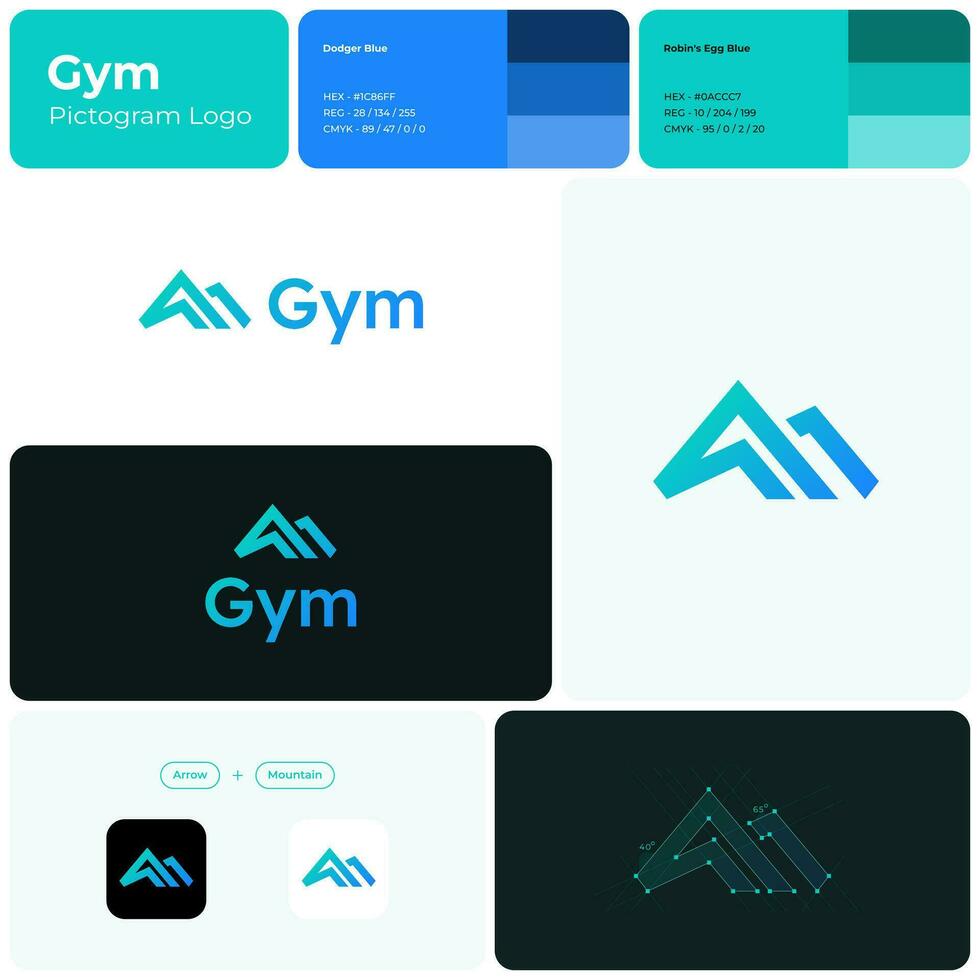 Health club gradient line business logo. High mountain simple icon. Brand name. Motivation and development business values. Design element. Visual identity. Lexend font used. Suitable for app vector