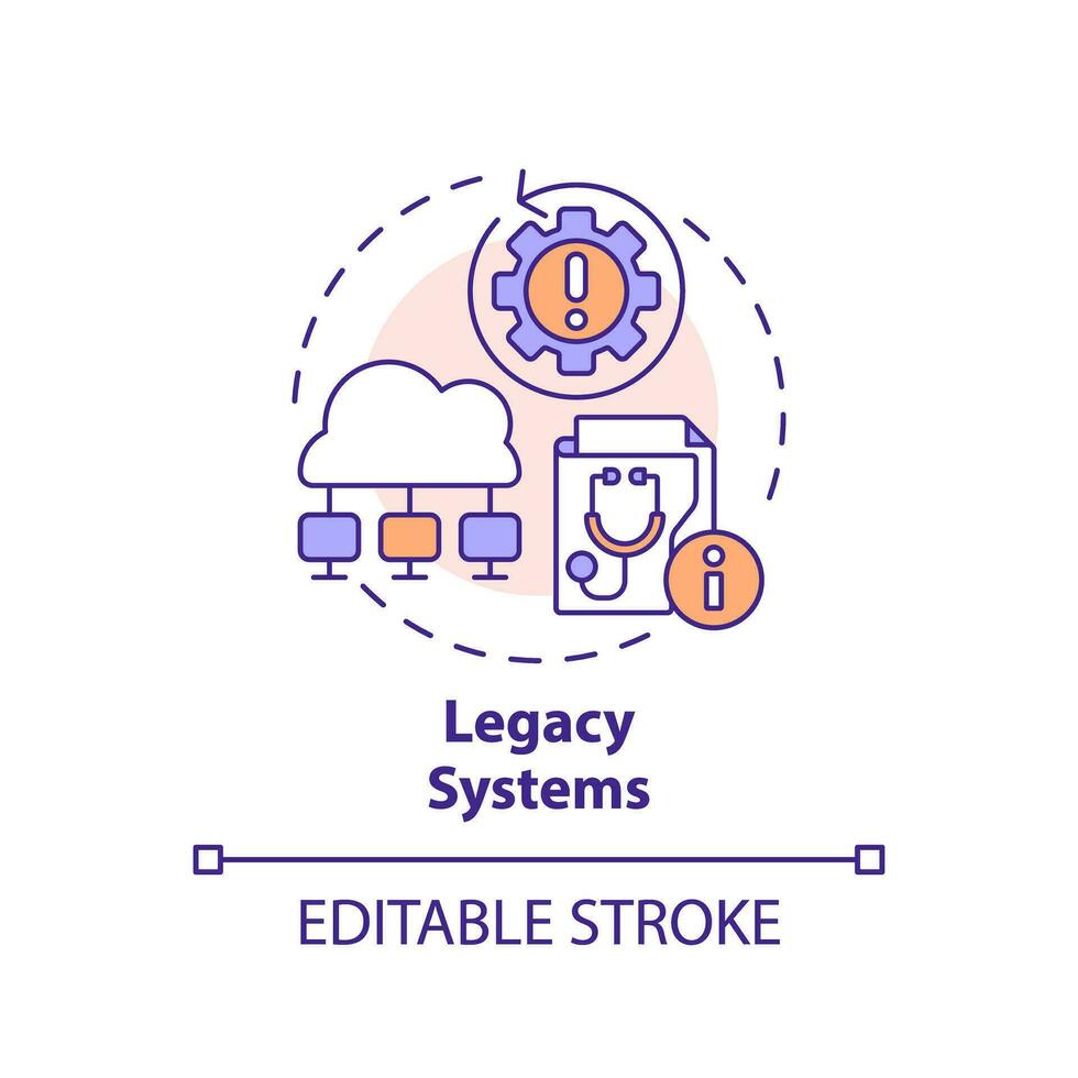 2D editable multicolor icon legacy systems concept, isolated vector, health interoperability resources thin line illustration. vector