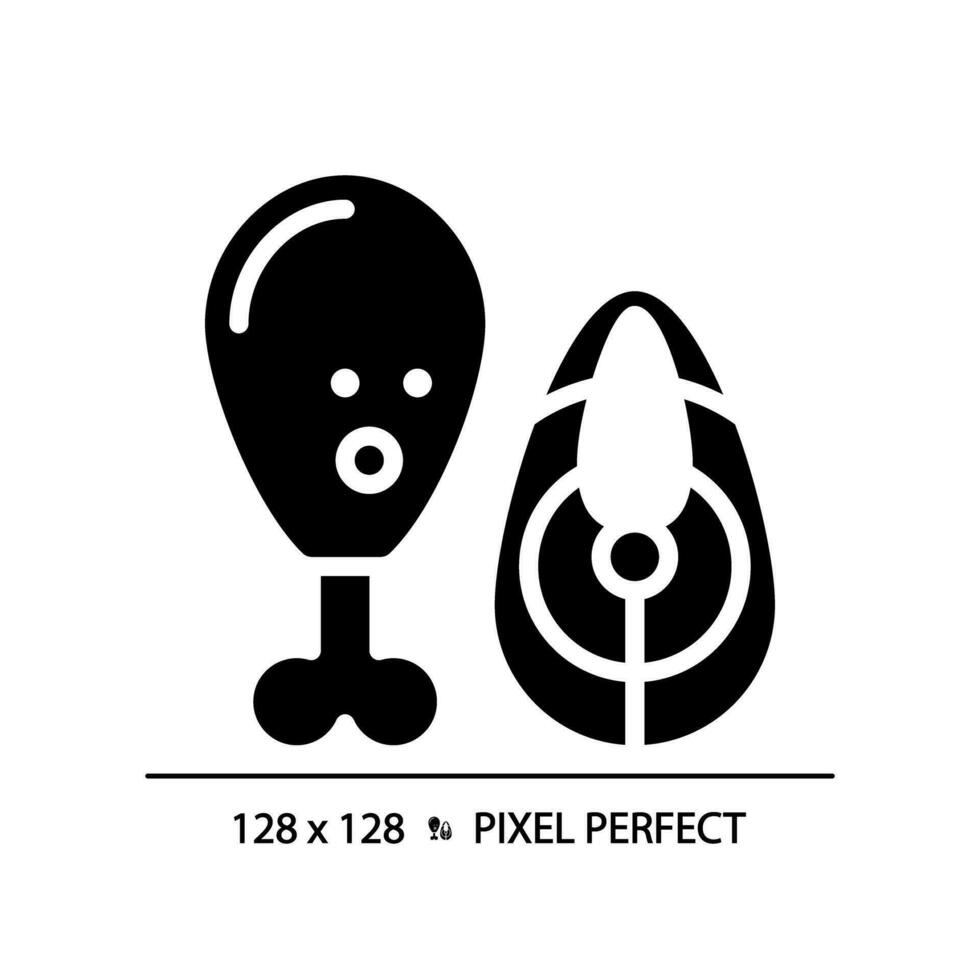 2D pixel perfect glyph style meat icon, isolated vector, silhouette illustration representing allergen free. vector