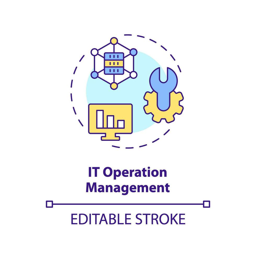 2D editable IT operation management icon representing AI ops, isolated vector, multicolor thin line illustration. vector