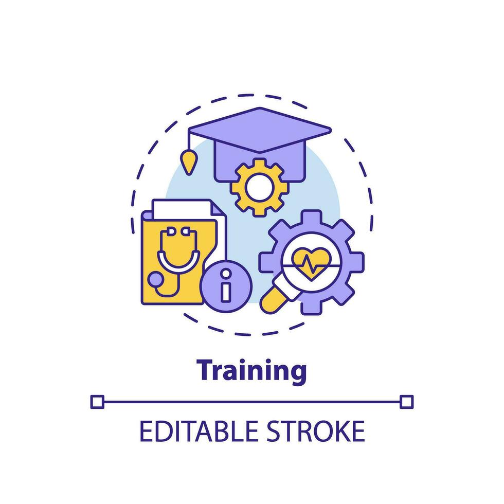 2D editable multicolor icon training concept, isolated vector, health interoperability resources thin line illustration. vector