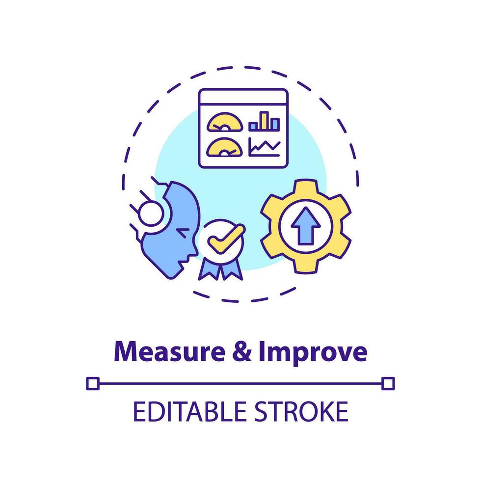 2D editable measure and improve icon representing AI ops, isolated vector, multicolor thin line illustration. vector
