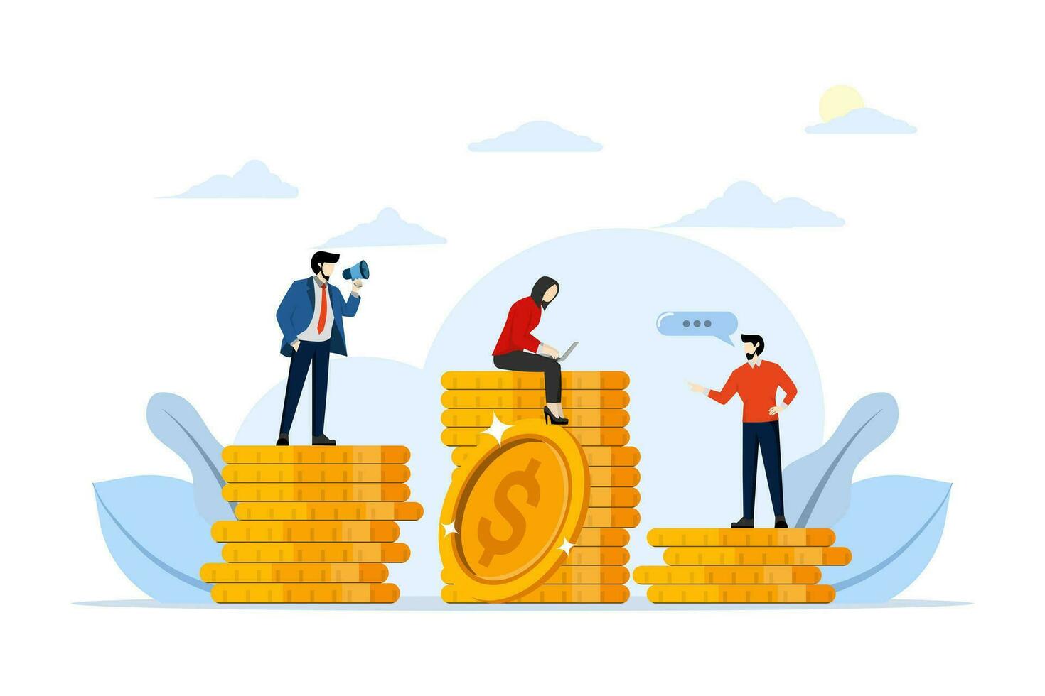 Marketing budget concept, advertising, management, business concept, startup, performance advertising campaign, promotion mix, promotion strategy. vector flat illustration on white background.