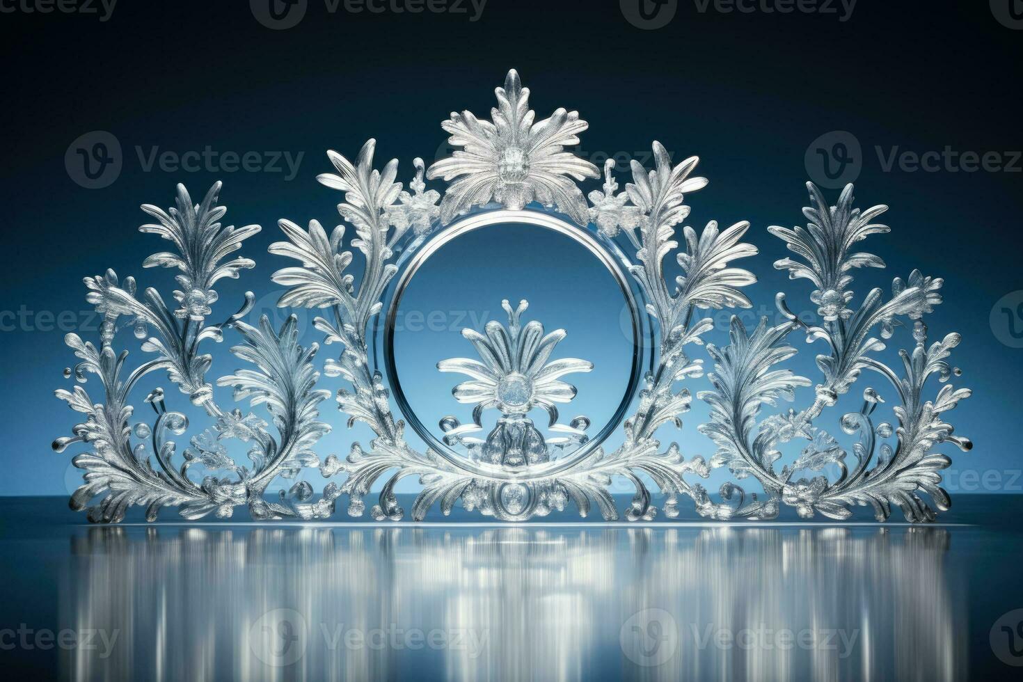 Mirror reflecting stunning detail in ice sculpture isolated on a gradient background photo