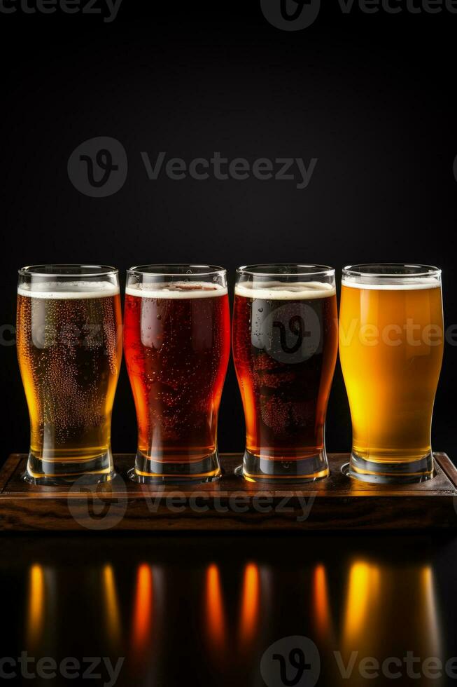 Craft beer flight sampler isolated on a gradient background photo