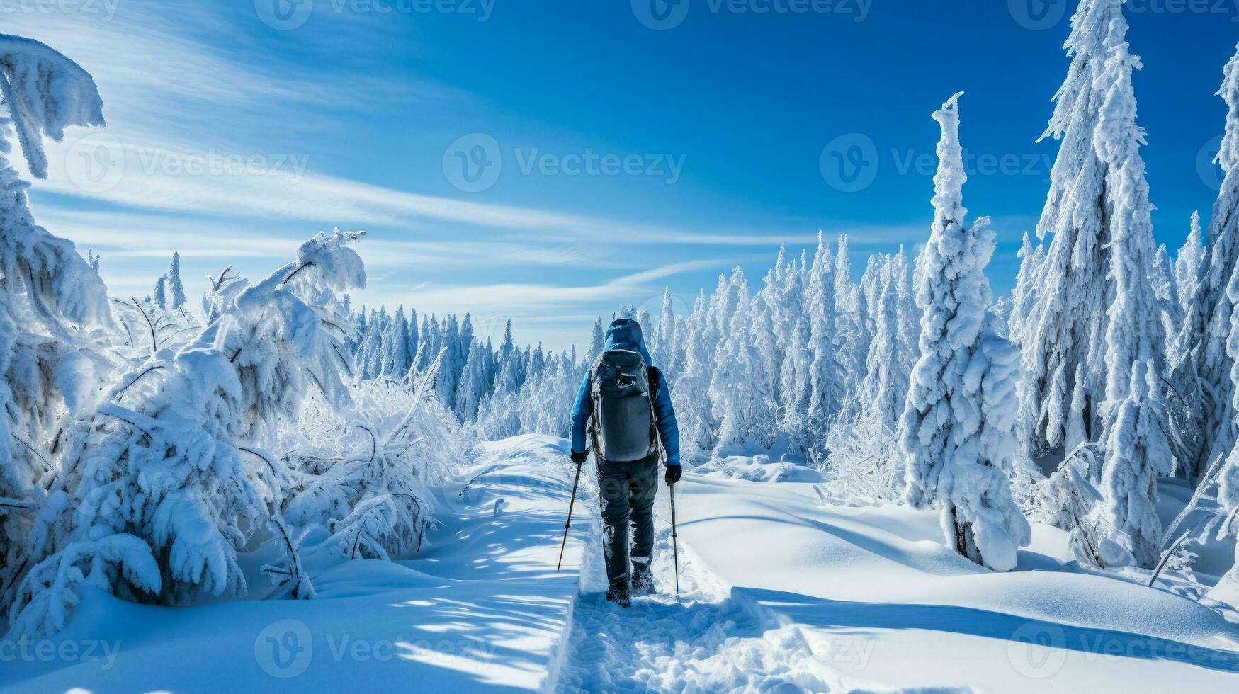 cruzar país esquiador explorador Nevado remoto alpino paisaje en invierno soledad foto