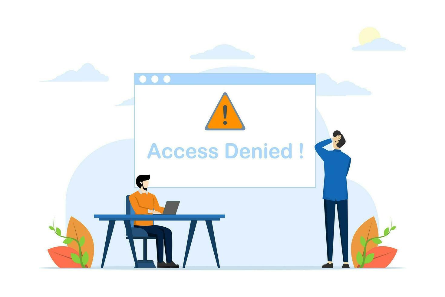 ip habla a concepto, 404 error página, acceso denegado, cuenta bloquear, pequeño persona confuso con acceso denegado. ilustración para sitios web, aterrizaje páginas, móvil aplicaciones, carteles y pancartas vector