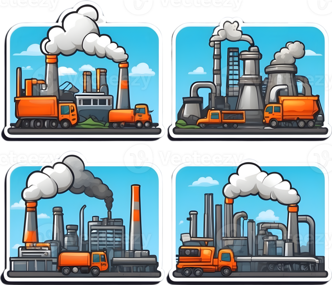 set of cartoon factory icons ai generative png