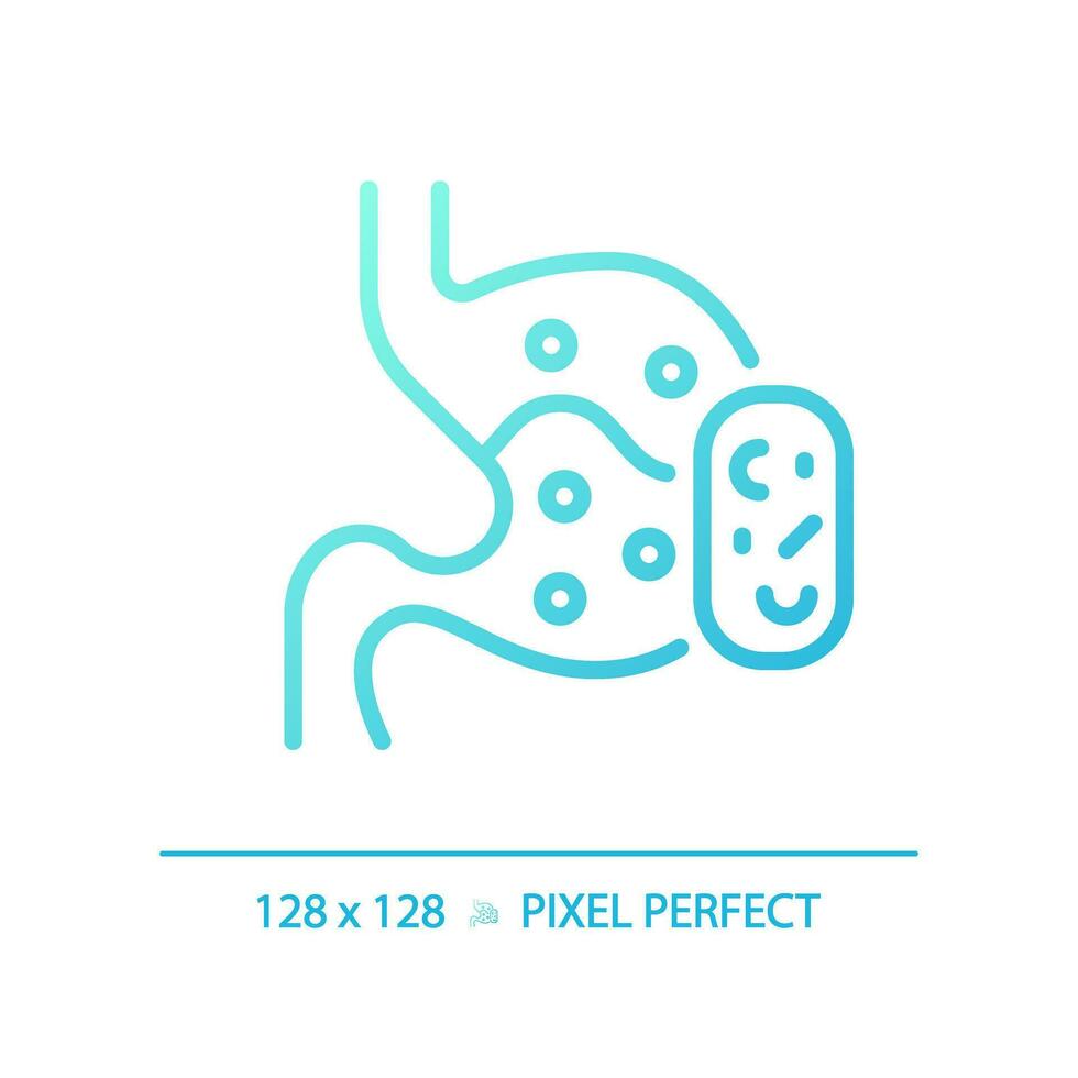 2D pixel perfect gradient digestive system with medicine icon, isolated blue vector, thin line illustration representing metabolic health. vector
