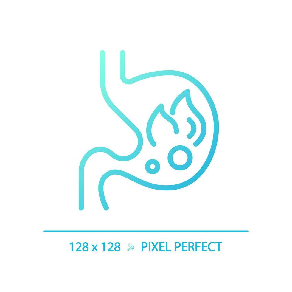 2D pixel perfect gradient burning stomach icon, isolated blue vector, thin line illustration representing metabolic health. vector