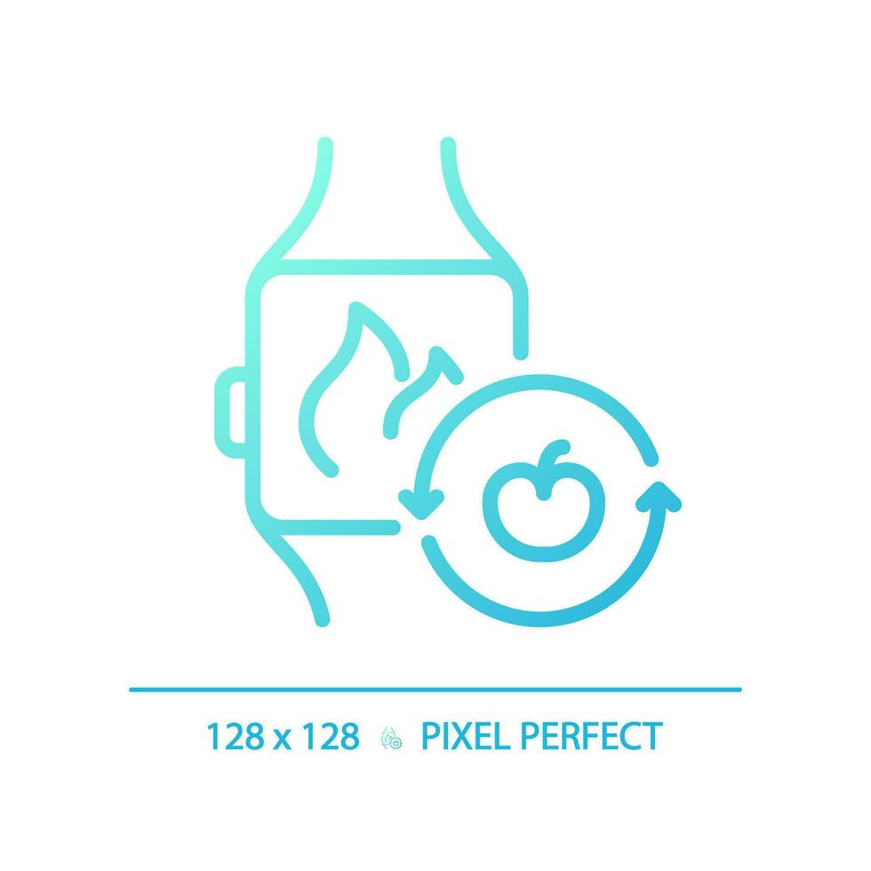 2D pixel perfect gradient smartwatch with fruit icon, isolated blue vector, thin line illustration representing metabolic health. vector