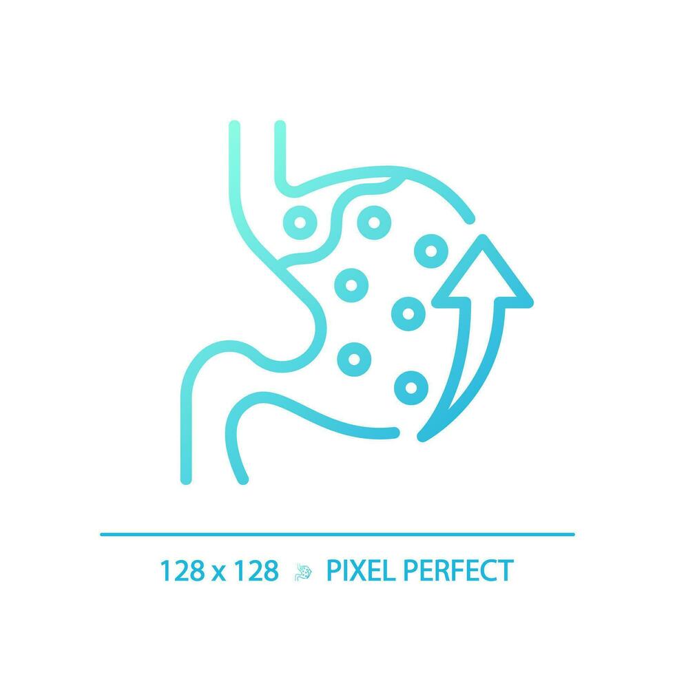 2D pixel perfect gradient acid reflux icon, isolated blue vector, thin line illustration representing metabolic health. vector