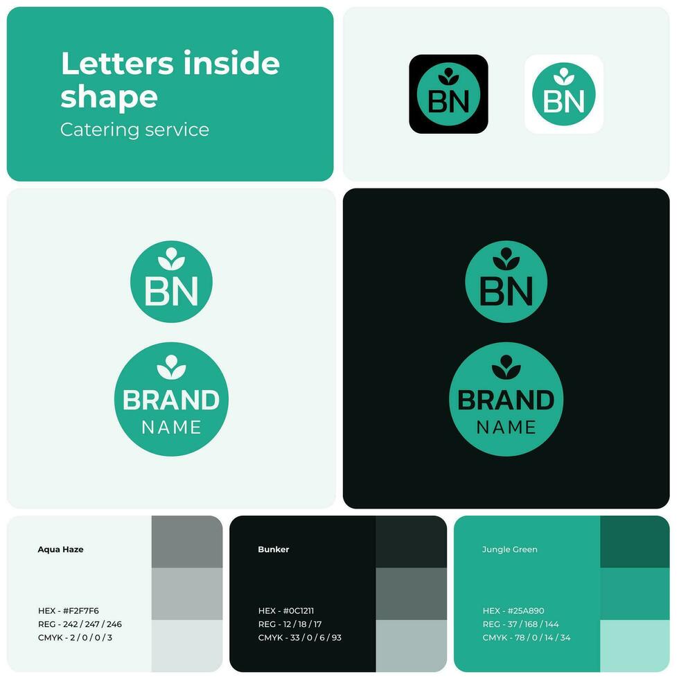 2D grocery store logo with brand name. Green icon. Design element. Visual identity. Creative template with kanit font. Suitable for catering company, food service, event. vector