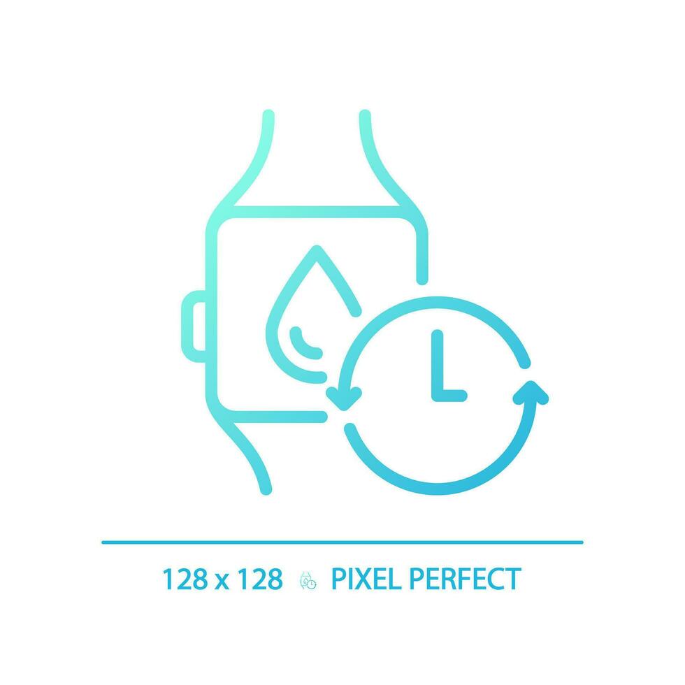 2D pixel perfect gradient smartwatch with water icon, isolated blue vector, thin line illustration representing metabolic health. vector