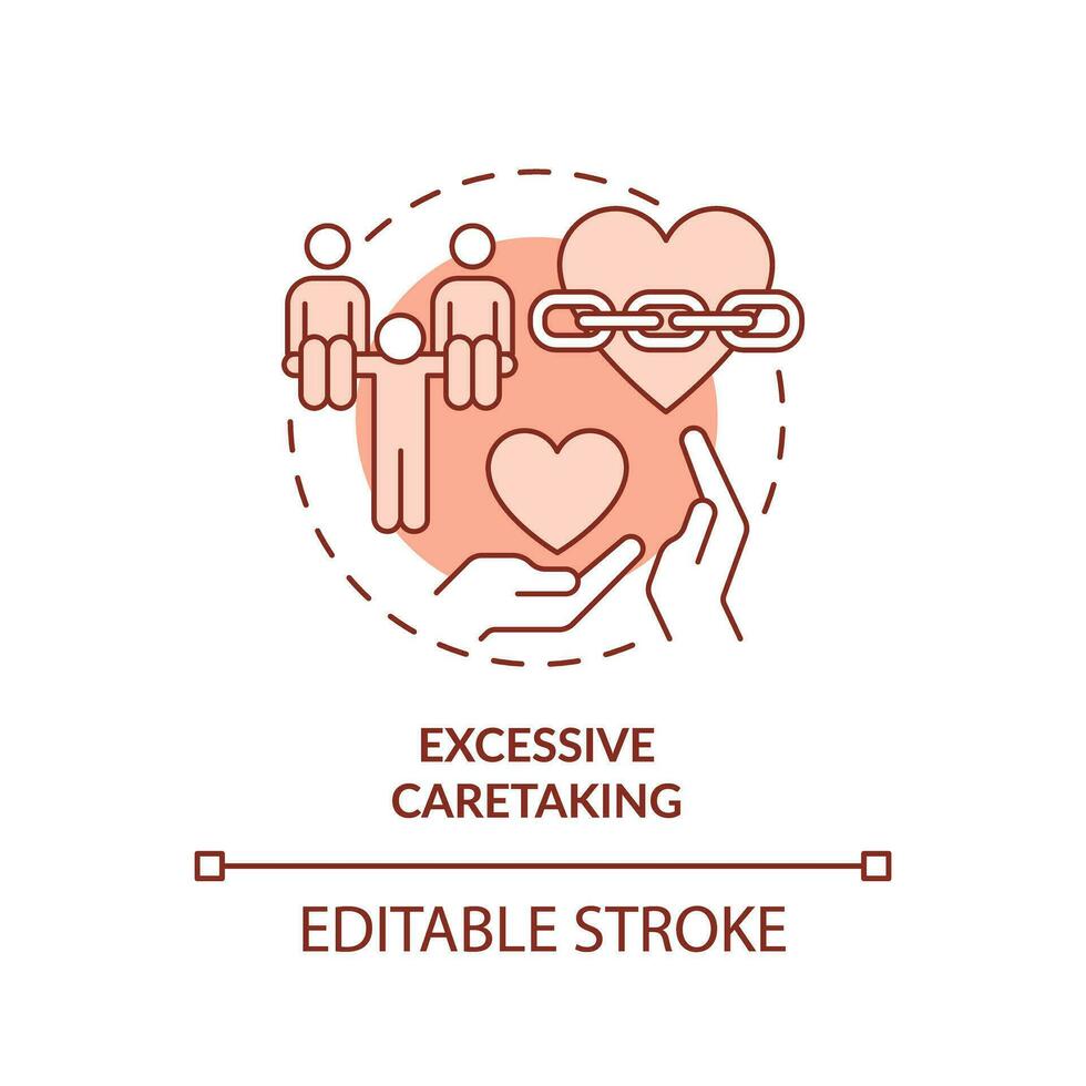 2D editable thin line icon excessive caretaking concept, monochromatic isolated vector, red illustration representing codependent relationship. vector