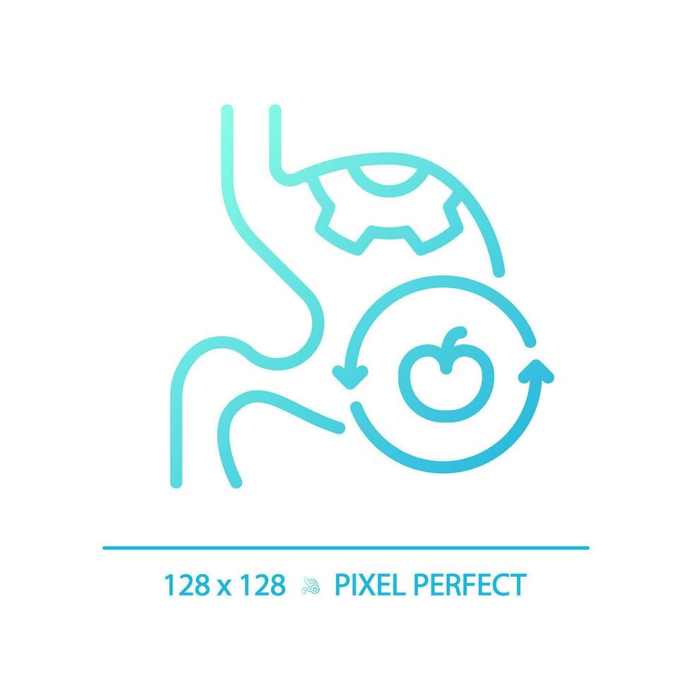 2D pixel perfect gradient digestive system with fruit icon, isolated blue vector, thin line illustration representing metabolic health. vector