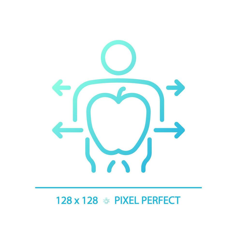 2D pixel perfect gradient healthy human and fruit icon, isolated blue vector, thin line illustration representing metabolic health. vector