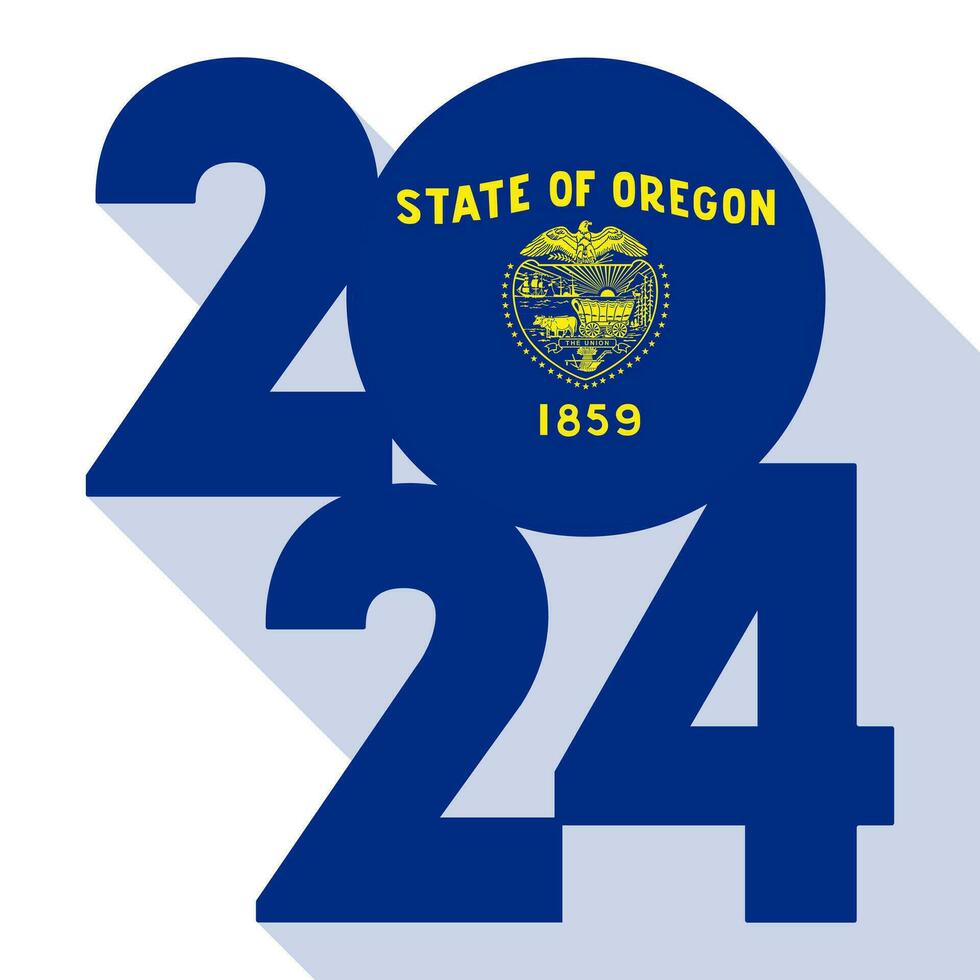 2024 long shadow banner with Oregon state flag inside. Vector illustration.