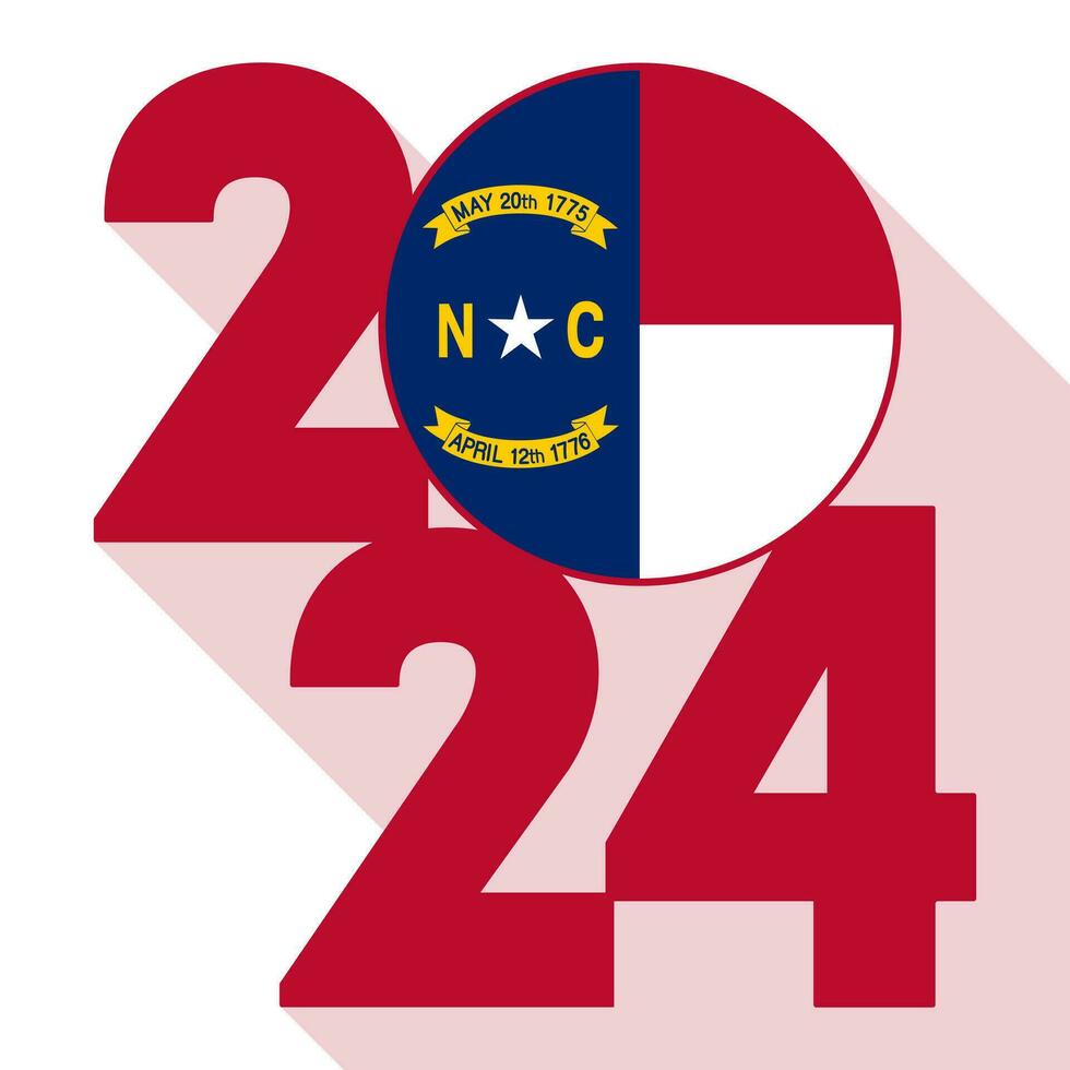 2024 long shadow banner with North Carolina state flag inside. Vector illustration.