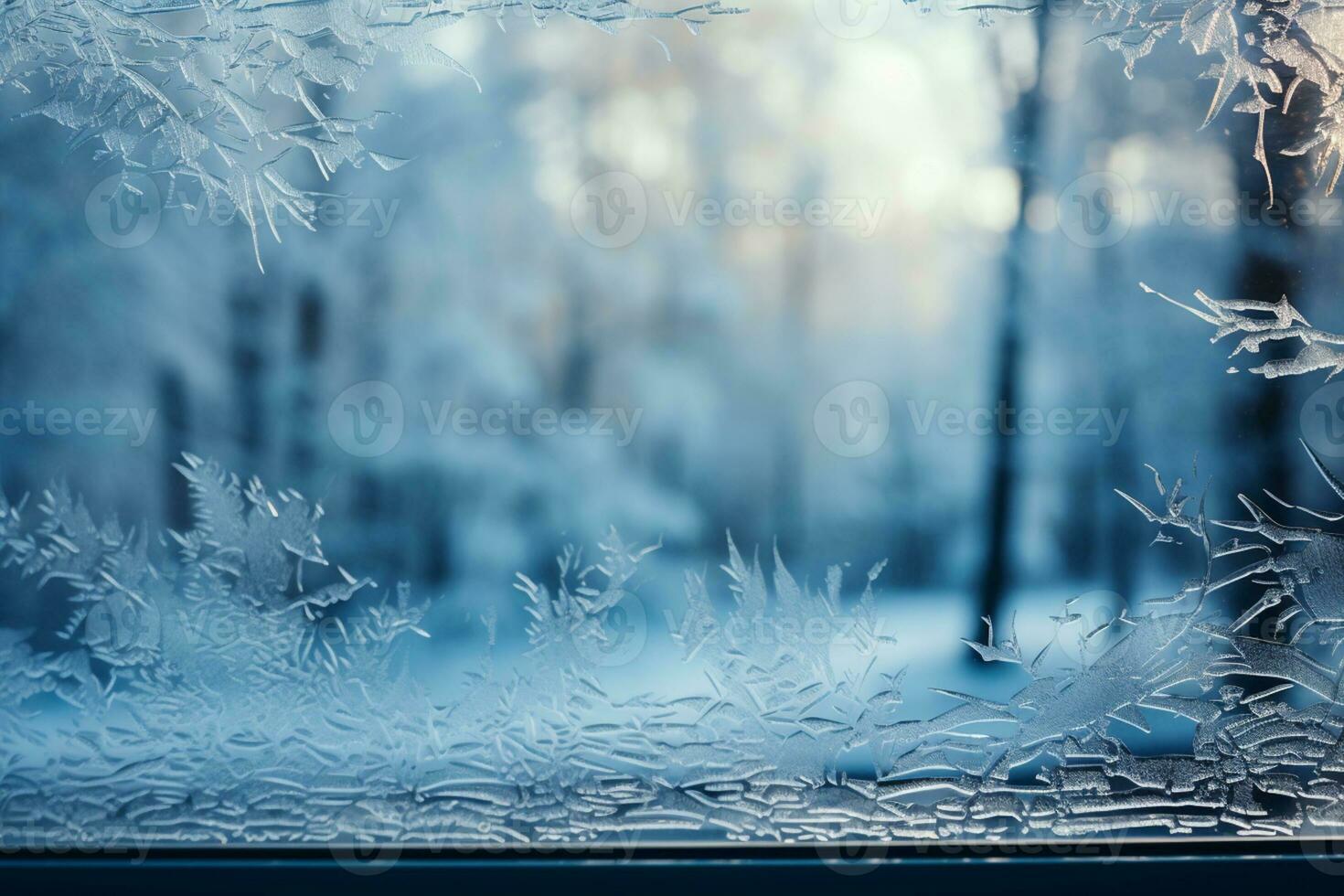 Frozen scenery reflecting on van windows background with empty space for text photo