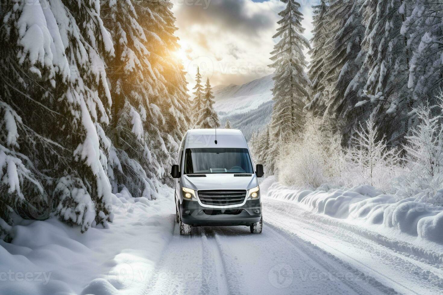 Snow dusted van trails unveiling the captivating journey through winter roads photo