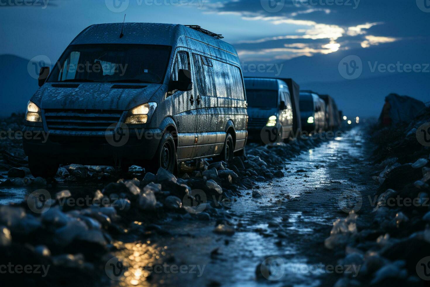 Ice laden vans in moonlight depicting winters silent and chilling charm photo