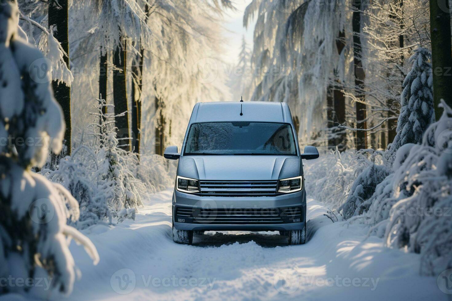 Snow dusted van trails unveiling the captivating journey through winter roads photo