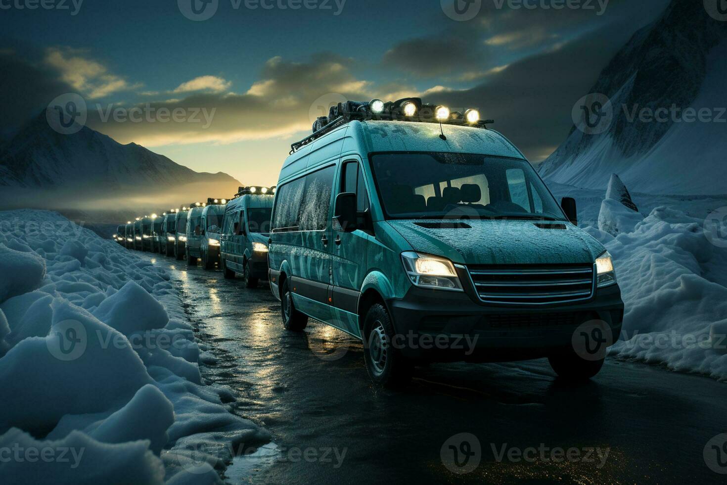 Ice laden vans in moonlight depicting winters silent and chilling charm photo