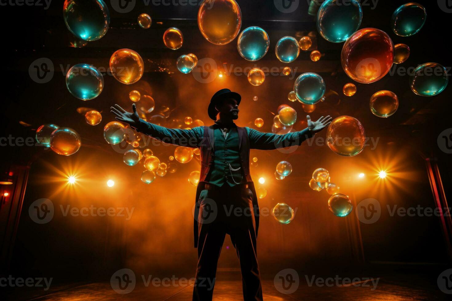 Jugglers in motion capturing dynamic throws and catches under circus lights photo