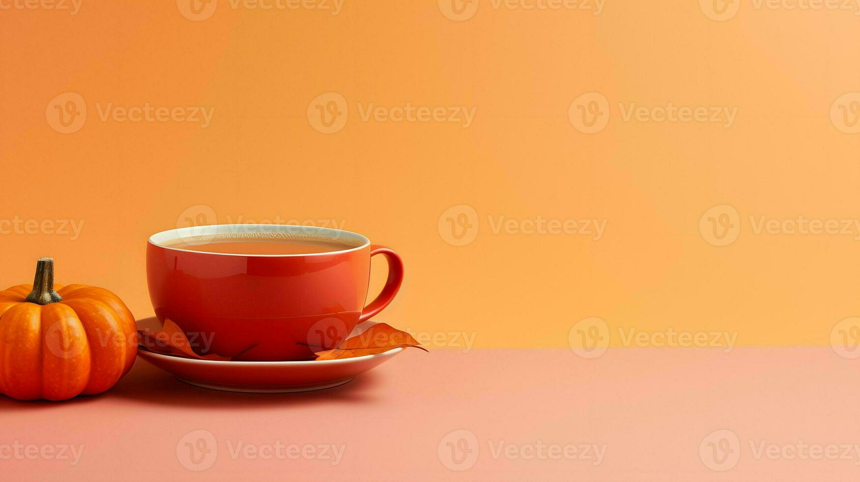 Pumpkin spice cup of tea stock photo, cozy teatime autumn drink, Generative AI photo