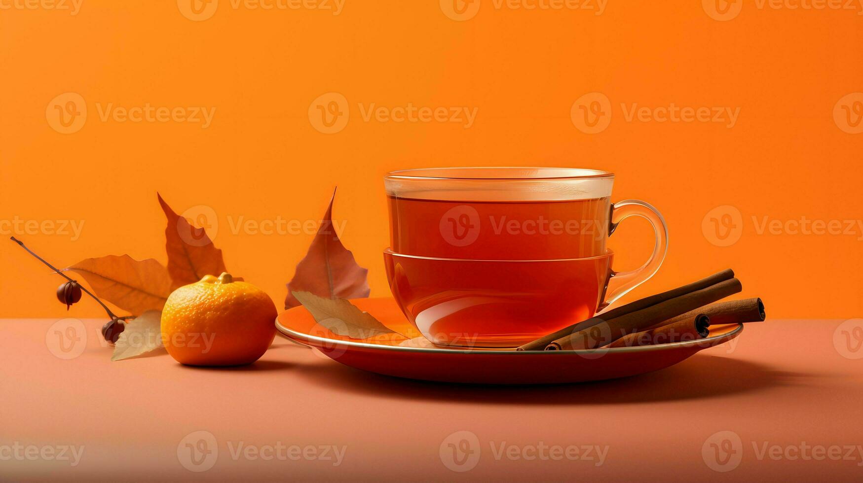 Pumpkin spice cup of tea stock photo, cozy teatime autumn drink, Generative AI photo