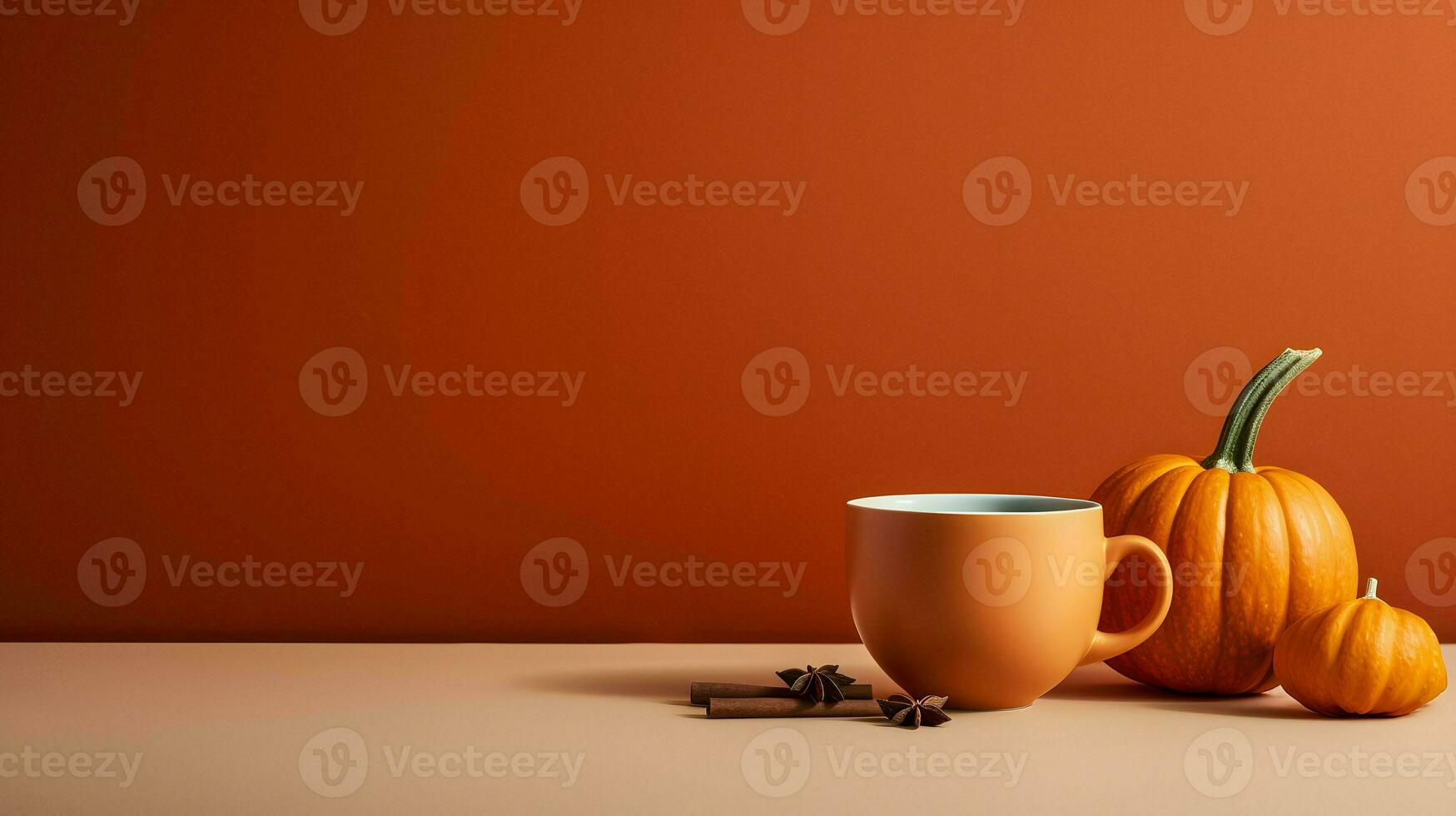 Pumpkin spice cup of tea stock photo, cozy teatime autumn drink, Generative AI photo