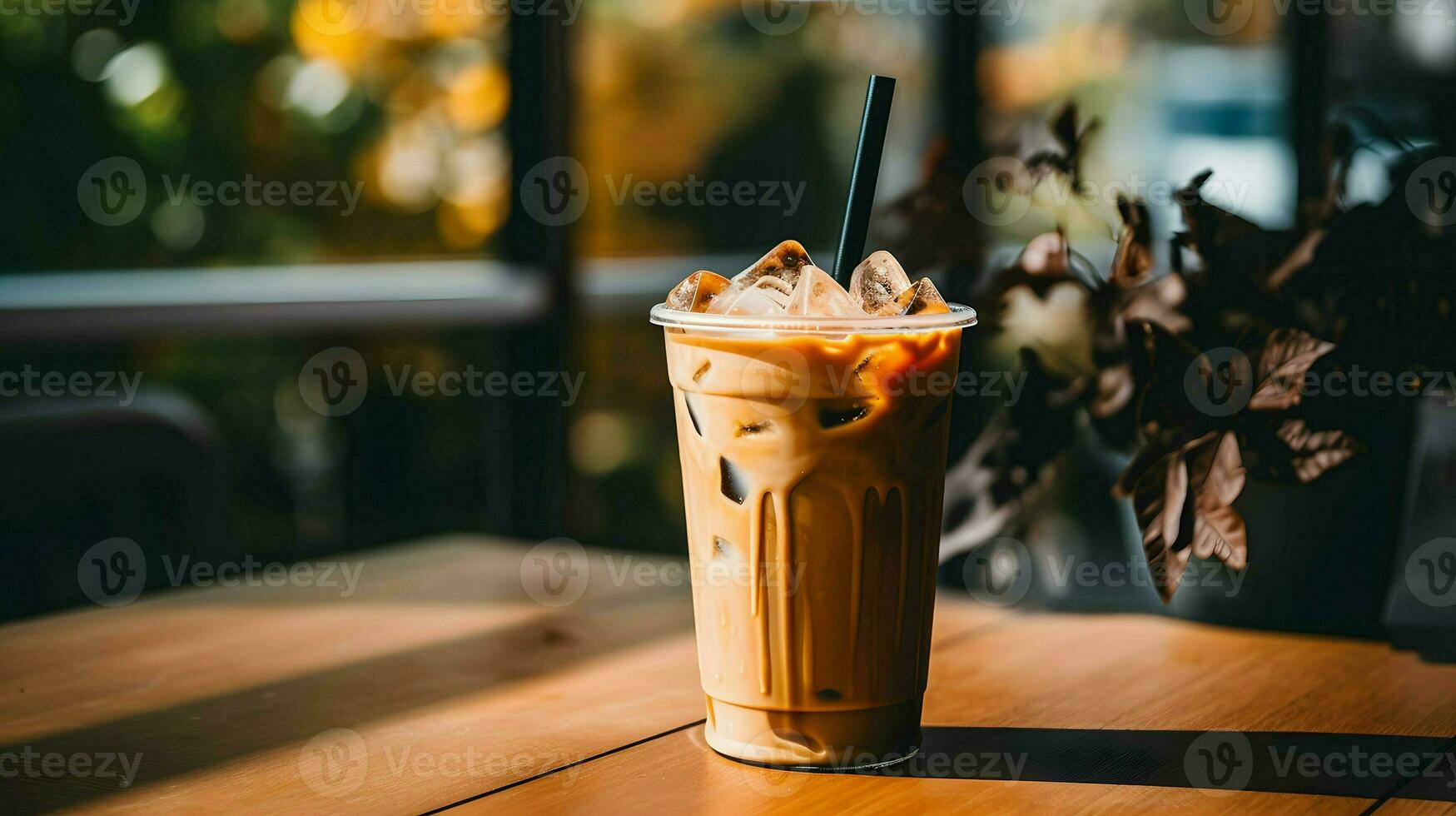 Pumpkin spice latte, iced coffee background photo, Generative AI photo